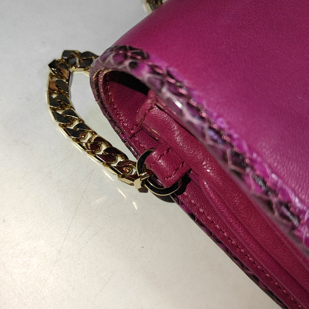 JIMMY CHOO Fuchsia Leather Snake Pattern Crossbody Bag, Shoulder Bag Golden hardware-(SKU)-939200557