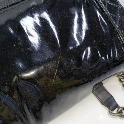 CHANEL BOY CHANEL Large Black Patent Leather Quilted Diagonal Shoulder Bag with Detachable Strap-(SKU)-14067527