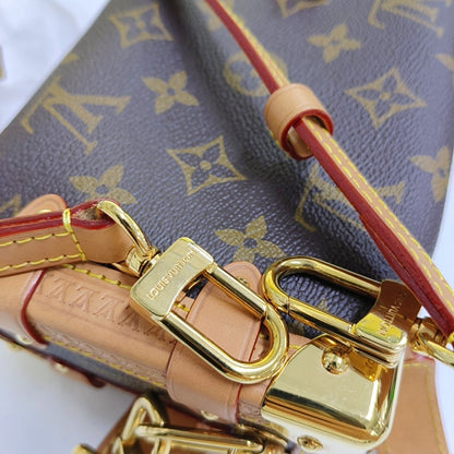 LOUIS VUITTON SIDE TRUNK Small Size Brown Coated Canvas Monogram Embossed Riveted Soft Box Shoulder Bag Tote Bag Crossbody Bag Gold Hardware Two Removable Straps-(SKU)-967707192