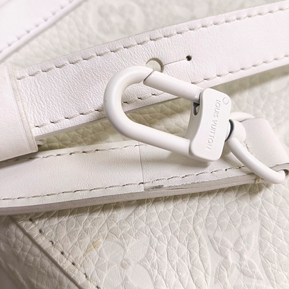 LOUIS VUITTON STEAMER Extra Small Size White Calfskin Monogram Embossed Crossbody Shoulder Bag Black Hardware Removable Shoulder Strap-(SKU)-961736730