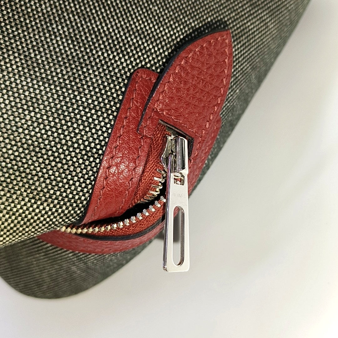 HERMÈS Victoria 42 Graphite Gray Canvas Handbag Silver Hardware T-(SKU)-969027331