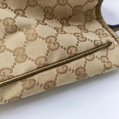 GUCCI Princy Khaki Canvas Monogram Tote Bag Single Shoulder Bag Golden hardware-(SKU)-960034961