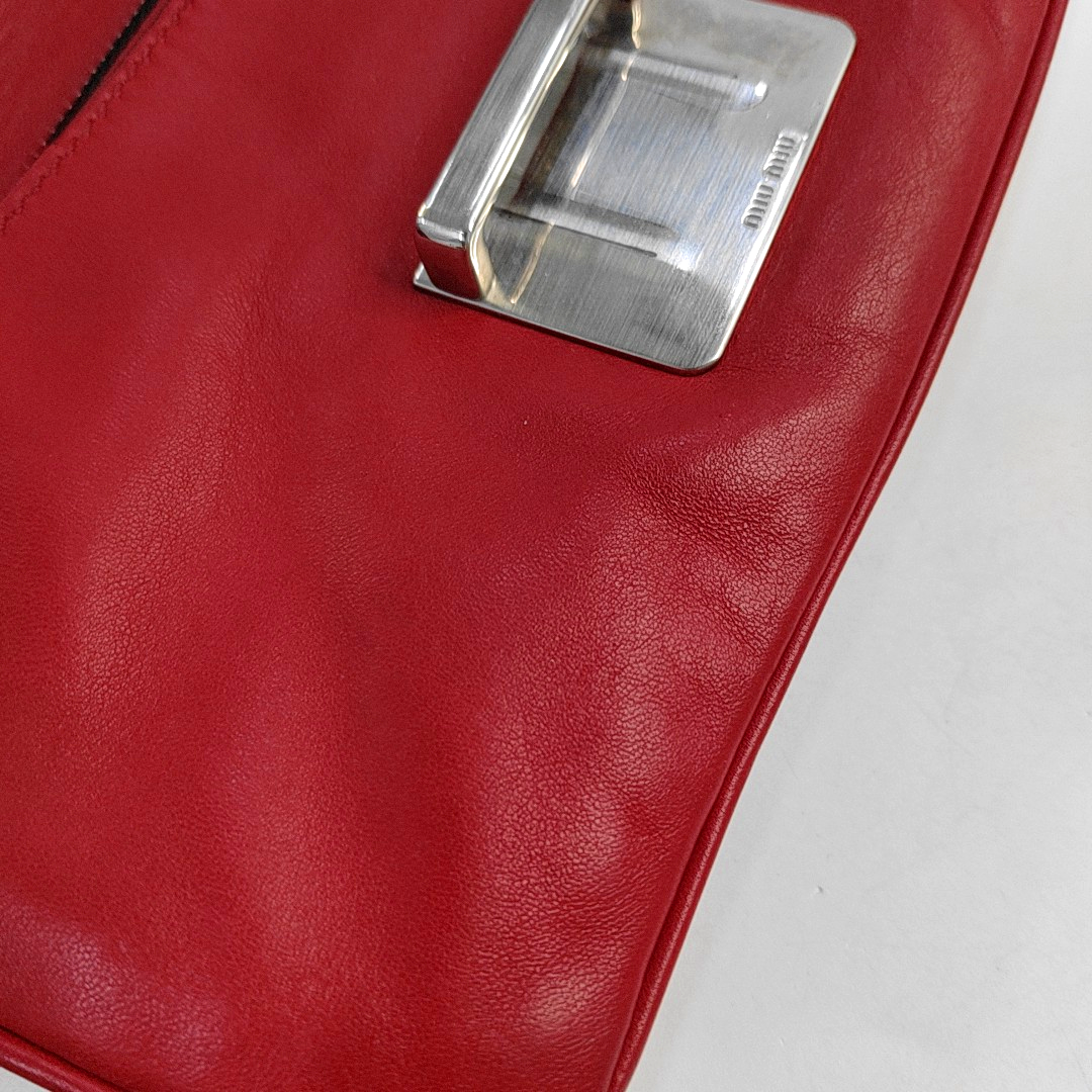 Miu Miu mini Red Calf Leather Crossbody Shoulder Bag Tote Silver Hardware Removable shoulder strap-(SKU)-956465085