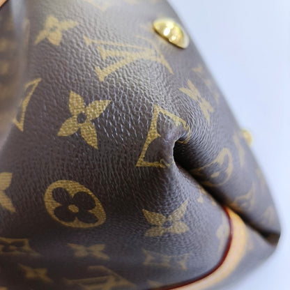 LOUIS VUITTON CARRYALL Medium Brown Coated Canvas Monogram Shoulder Bag Tote Bag Golden Hardware Removable Shoulder Strap-(SKU)-968874319