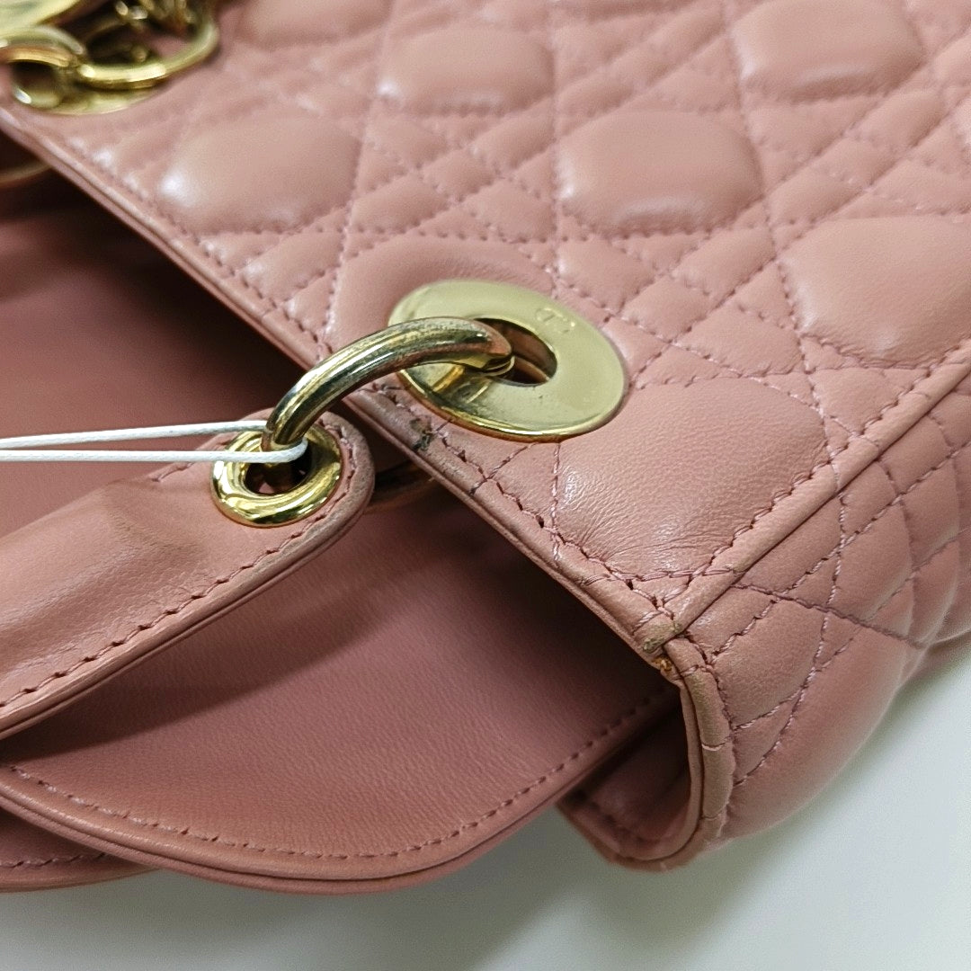 DIOR Lady Dior Small Size Pink Lamb Leather Quilted Cannage Bag with Detachable Strap-(SKU)-965734341