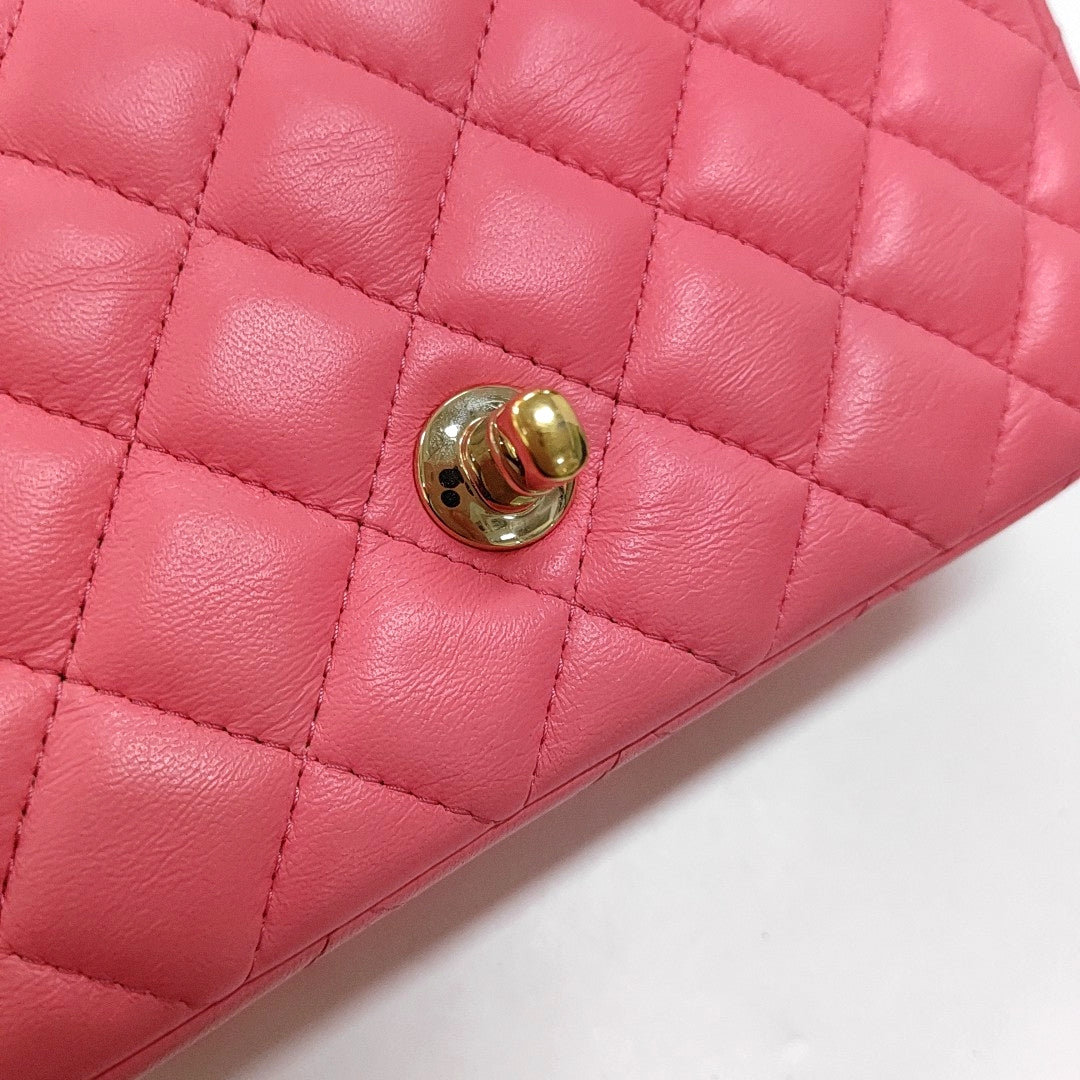 CHANEL CLASSIC FLAP Mini Pink Lamb Leather Quilted Chevron Large Mini Crossbody Shoulder Bag Golden Hardware-(SKU)-967849762