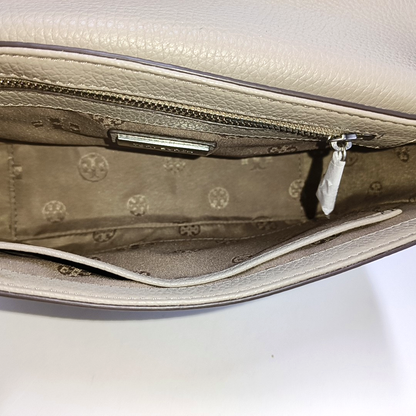 TORY BURCH Britten Gray cowhide embossed crossbody bag, shoulder bag Silver Hardware-(SKU)-943475840