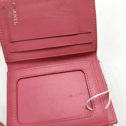 CHANEL Tangerine-Pink Patent Leather Diamond Quilted Card Holder Silver Hardware 21nan-(SKU)-959930843