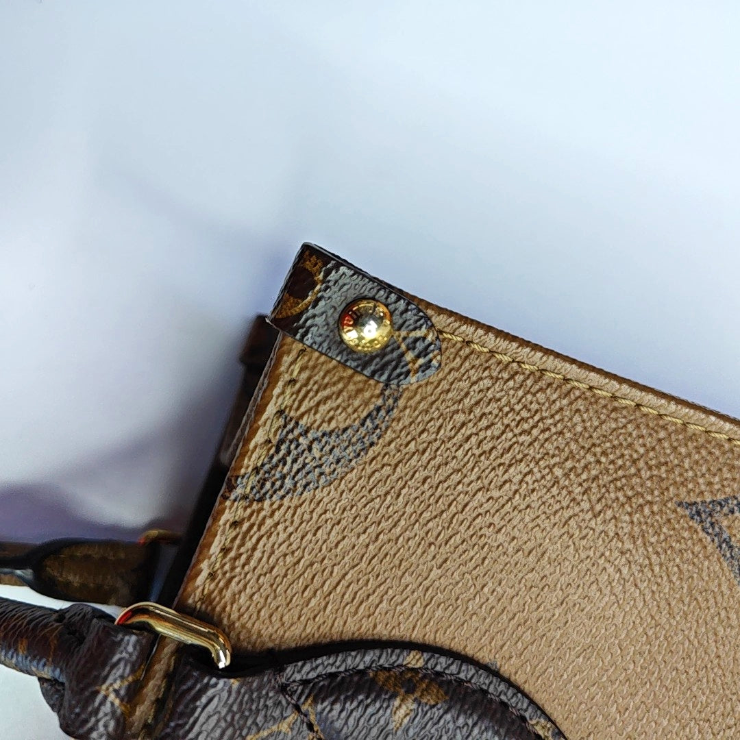 LOUIS VUITTON ONTHEGO Small Monogram Brown Coated Canvas Flower Print Jungle Bag Shoulder Bag Crossbody Bag Golden Hardware Removable Strap-(SKU)-964869214
