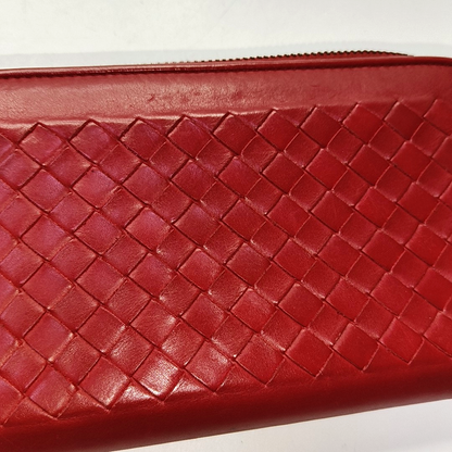 BOTTEGA VENETA Red Cowhide Woven Wallet Black hardware-(SKU)-945768483