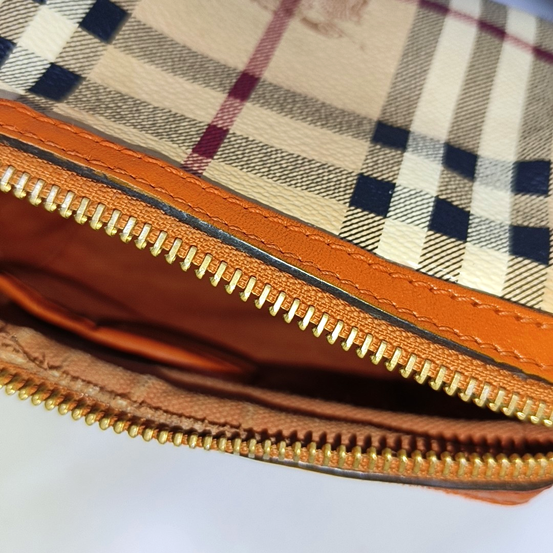BURBERRY Beige Coated Canvas Warhorse Plaid Single Shoulder Bag Clutch Crossbody Golden hardware Removable shoulder strap-(SKU)-941127528