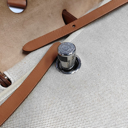 HERMÈS Herbag 39 Milkshake White Canvas Shoulder Bag Tote with Detachable Strap-(SKU)-970841956