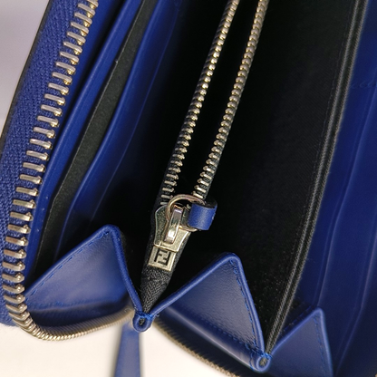 FENDI Blue Cowhide Mini Monster Wallet Silver Hardware Complete Accessories-(SKU)-950501474