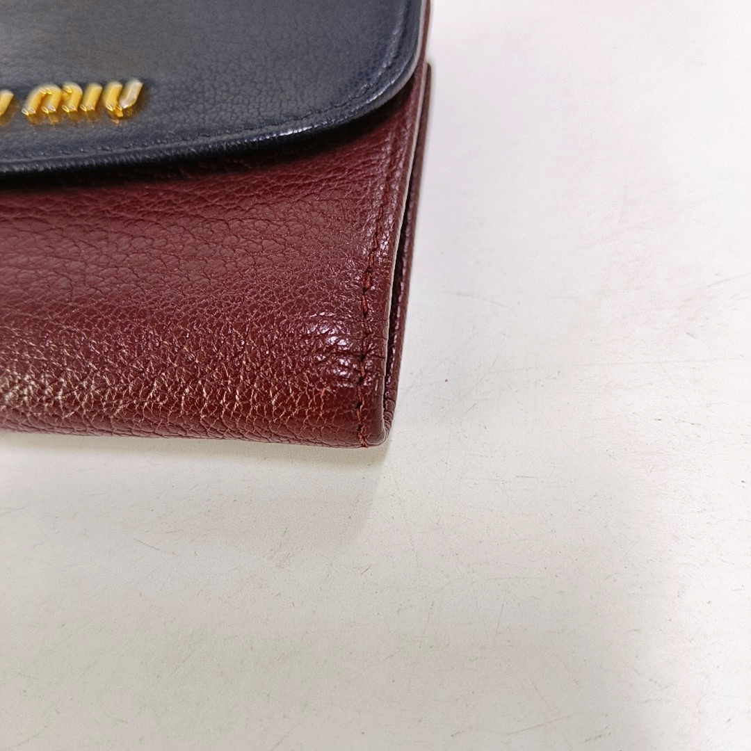 Miu Miu Miu Délice Burgundy Calfskin Leather Wallet Golden hardware-(SKU)-960123346