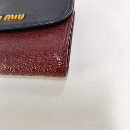 Miu Miu Miu Délice Burgundy Calfskin Leather Wallet Golden hardware-(SKU)-960123346