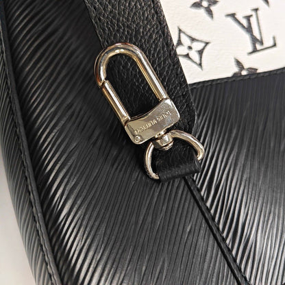 LOUIS VUITTON MARELLE Black EPI Leather Water Ripple Shoulder Bag with Shoulder Strap and Handle, Silver Hardware, Detachable Strap-(SKU)-933629695