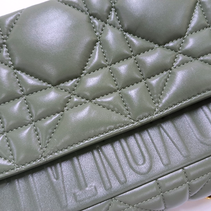 DIOR Dior Caro Medium Green Lamb Skin Monogram Quilted Crossbody Bag, Shoulder Bag, Golden Hardware-(SKU)-961613403