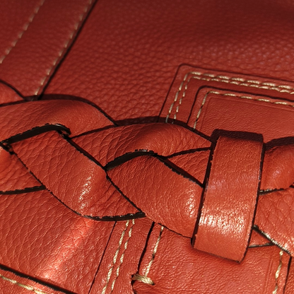 COACH HAMPTON Watermelon Red Calf Leather Fringe Weave Handbag Silver Hardware-(SKU)-928565147