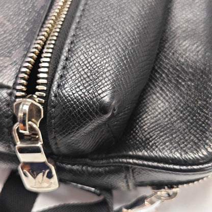 LOUIS VUITTON OUTDOOR Small Black Leather Monogram Messenger Bag Shoulder Bag Crossbody Bag Silver Hardware-(SKU)-970352142
