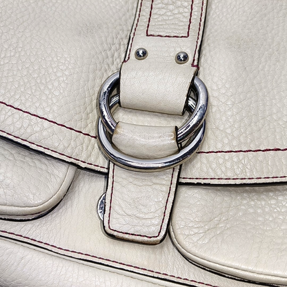 COACH Beige Leather Single Shoulder Bag Handbag Silver Hardware Removable shoulder strap-(SKU)-929326305