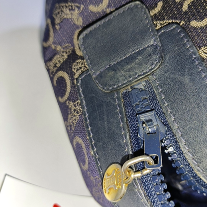 CELINE Dark Blue Canvas Triumphal Arch Handbag Golden hardware-(SKU)-933886003