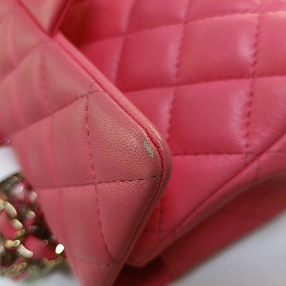 CHANEL CLASSIC FLAP Mini Pink Lamb Leather Quilted Chevron Large Mini Crossbody Shoulder Bag Golden Hardware-(SKU)-967849762