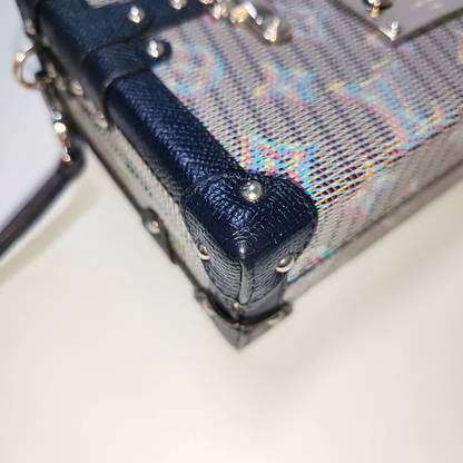 LOUIS VUITTON PETITE MALLE Gray Leather Printed Crossbody Shoulder Bag Silver Hardware Removable Strap-(SKU)-945960647