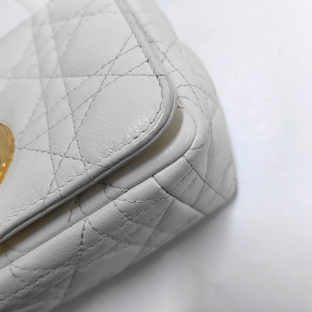 DIOR Dior Caro Small White Lamb Skin Monogram Quilted Crossbody Bag, Shoulder Bag, Golden Hardware-(SKU)-958801213