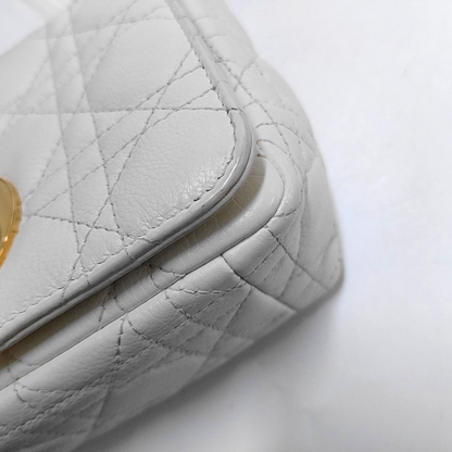 DIOR Dior Caro Small White Lamb Skin Monogram Quilted Crossbody Bag, Shoulder Bag, Golden Hardware-(SKU)-958801213