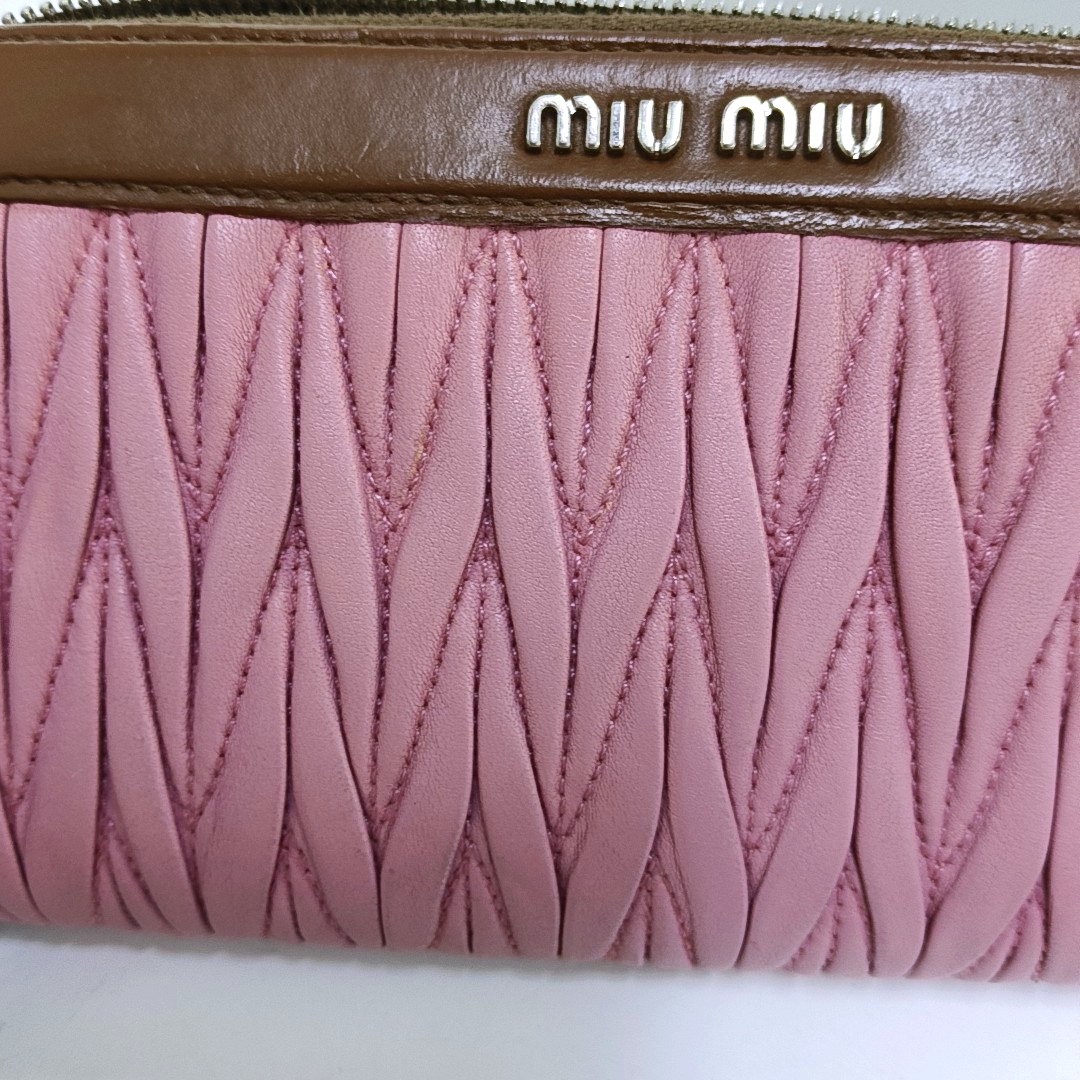 Miu Miu Pink sheepskin quilted wallet Silver Hardware-(SKU)-950469660