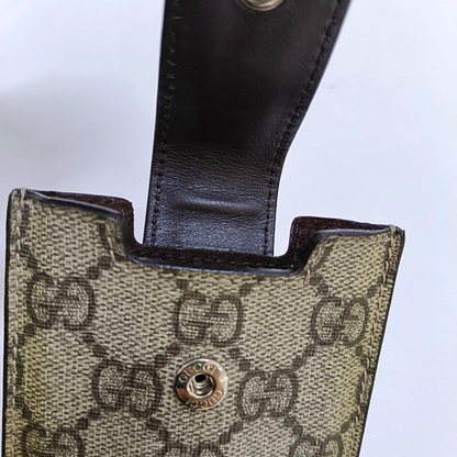 GUCCI Brown Coated Canvas Monogrammed Card Case Silver Hardware-(SKU)-960509943
