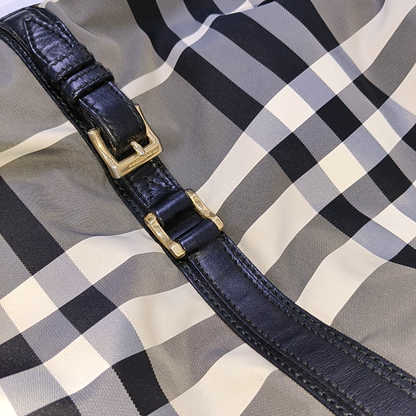 BURBERRY Gray Nylon Battle Horse Plaid Single Shoulder Bag Golden hardware-(SKU)-943189474