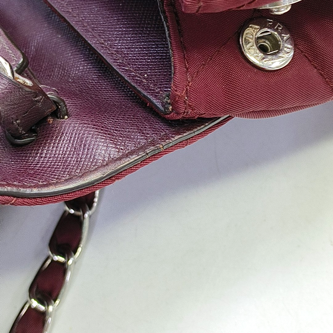 PRADA Burgundy Fabric Quilted Single Shoulder Bag Crossbody Bag Silver Hardware Removable shoulder strap-(SKU)-952724345
