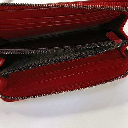 BOTTEGA VENETA Red Cowhide Woven Wallet Black hardware-(SKU)-945768483