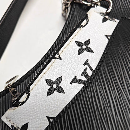 LOUIS VUITTON MARELLE Black EPI Leather Water Ripple Shoulder Bag with Shoulder Strap and Handle, Silver Hardware, Detachable Strap-(SKU)-933629695
