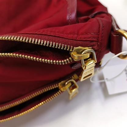 PRADA Vela Messenger Bag Red Nylon Cross Grain Single Shoulder Crossbody Golden hardware Removable shoulder strap-(SKU)-957669142