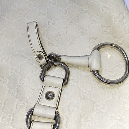 GUCCI Tote bag Beige leather old flower embossed single shoulder bag, crossbody bag Silver Hardware-(SKU)-942708264