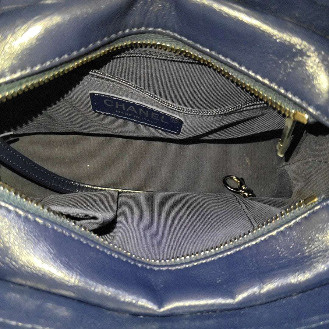 CHANEL GABRIELLE Small Deep Blue Denim Quilted Stitched Crossbody Shoulder Bag Gold and Silver Hardware 29 Opening Detachable Strap-(SKU)-970038091