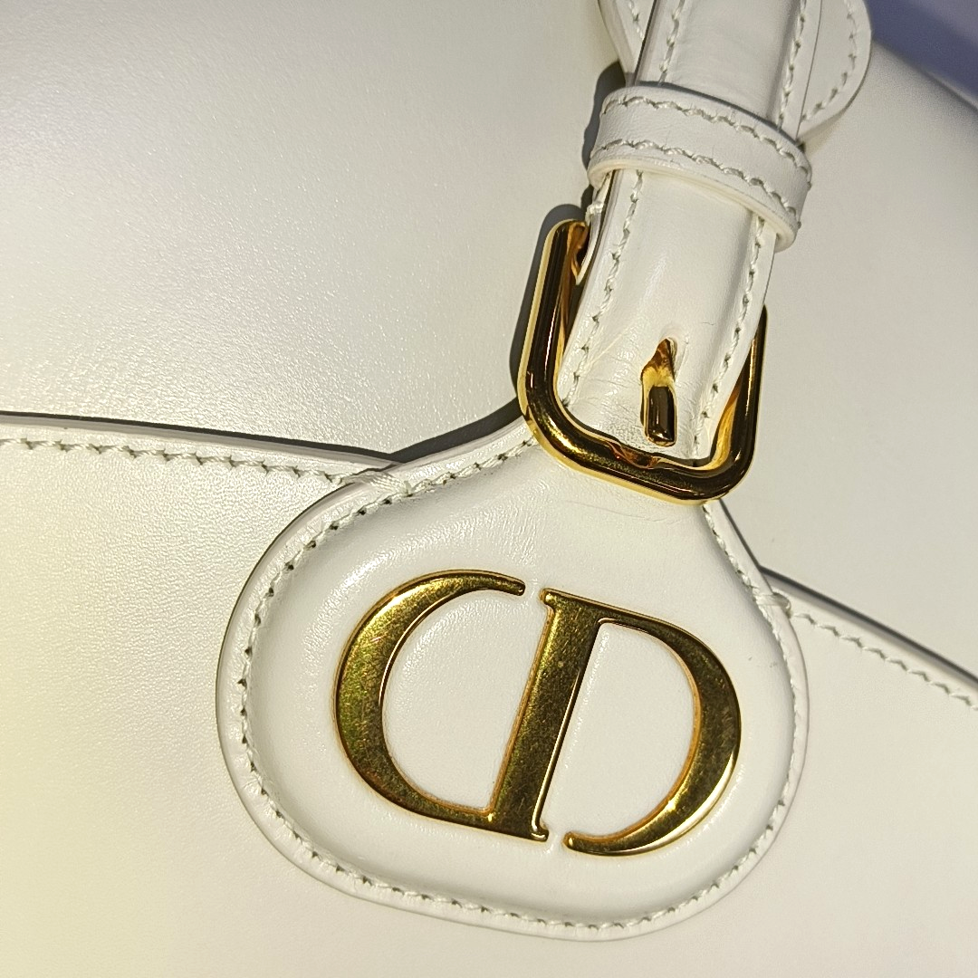 DIOR Bobby Medium Size White Calfskin Shoulder Bag Handbag Golden Hardware Detachable Shoulder Strap-(SKU)-940890258