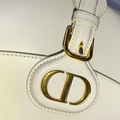 DIOR Bobby Medium Size White Calfskin Shoulder Bag Handbag Golden Hardware Detachable Shoulder Strap-(SKU)-940890258