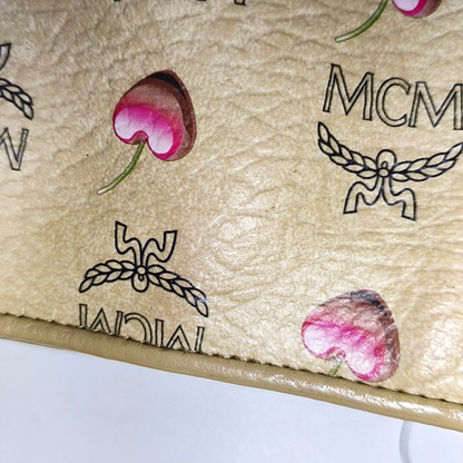 MCM Khaki Coated Canvas Monogram Print Single Shoulder Bag Handbag Golden hardware Removable shoulder strap-(SKU)-939993625