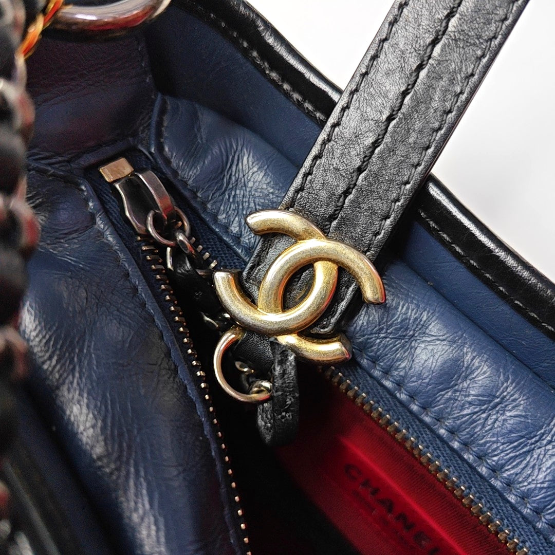 CHANEL GABRIELLE Small Size Dark Blue Leather Quilted Shoulder Bag Tote Bag Crossbody Bag Removable Strap-(SKU)-969480894