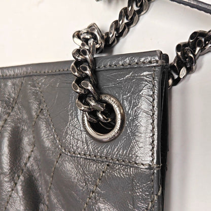 YSL NIKI Medium Size Dark Grey CalfskinSingle Shoulder Bag Tote with Palladium Hardware-(SKU)-970510636