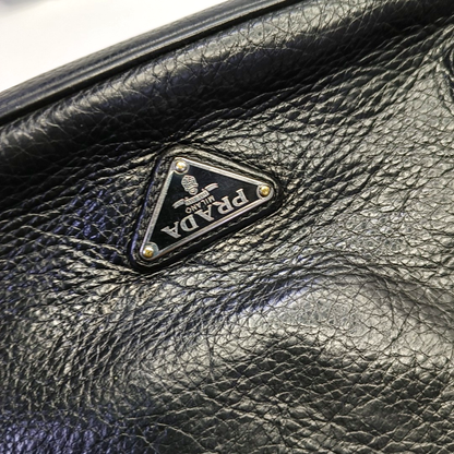 PRADA Easy Black cowhide cross-grain shoulder bag/crossbody bag Silver Hardware-(SKU)-950024216