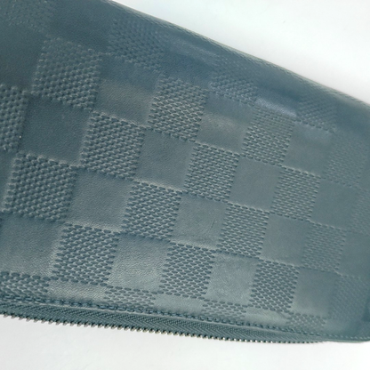 LOUIS VUITTON Dark Blue Cowhide Checkered Wallet Silver Hardware-(SKU)-954637062