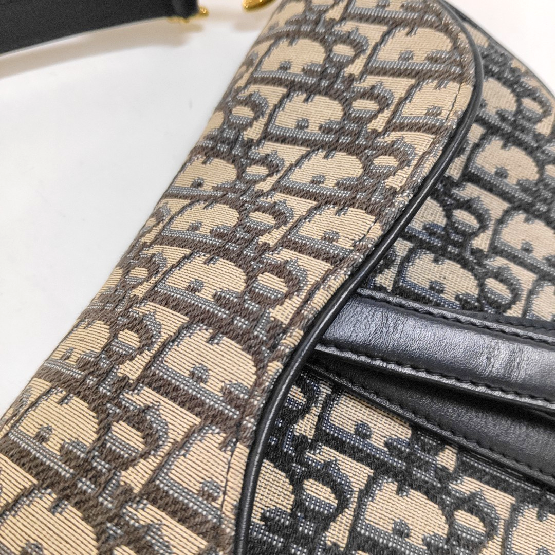 DIOR Saddle Small Size Blue Canvas Monogrammed Saddle Bag Shoulder Bag Tote Bag Golden Hardware-(SKU)-962210262
