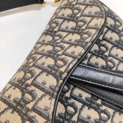 DIOR Saddle Small Size Blue Canvas Monogrammed Saddle Bag Shoulder Bag Tote Bag Golden Hardware-(SKU)-962210262