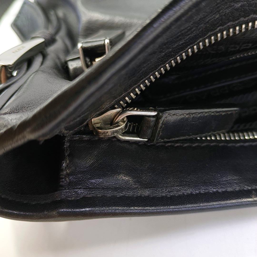 PRADA Black Leather Crossbody Bag Single Shoulder Bag Silver Hardware-(SKU)-959224503