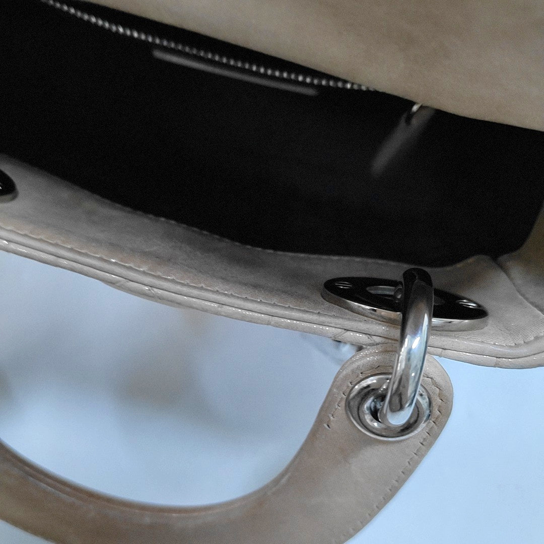 DIOR Lady Dior Mini Khaki Lamb Skin Cannage Quilted Hobo Shoulder Bag Handbag Crossbody Bag 18 Clasp Silver Hardware Removable Shoulder Strap-(SKU)-967132120