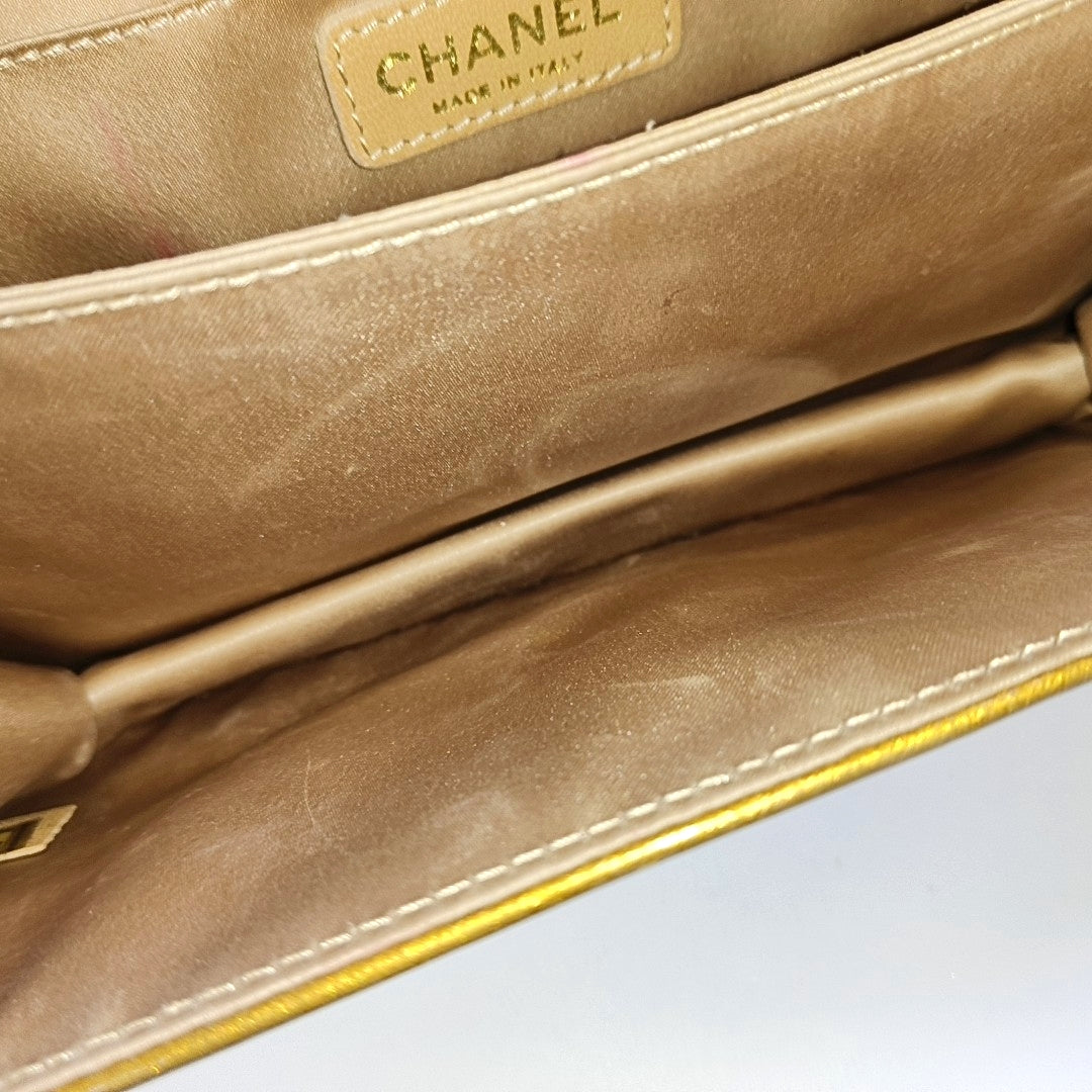 CHANEL MADISON Yellow Patent Leather Quilted Shoulder Bag, Gold Hardware, 11 Compartments-(SKU)-965813701